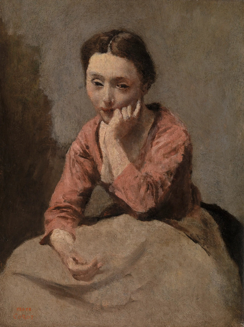 Ung kvinna i tankar - Jean-Baptiste Camille Corot