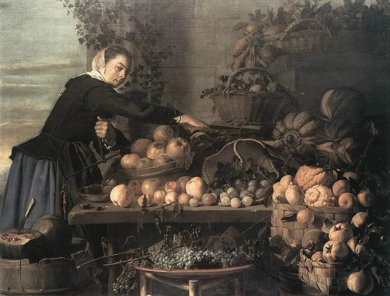 Ung kvinna vid frukt och grönsaker för försäljning - Frans Hals