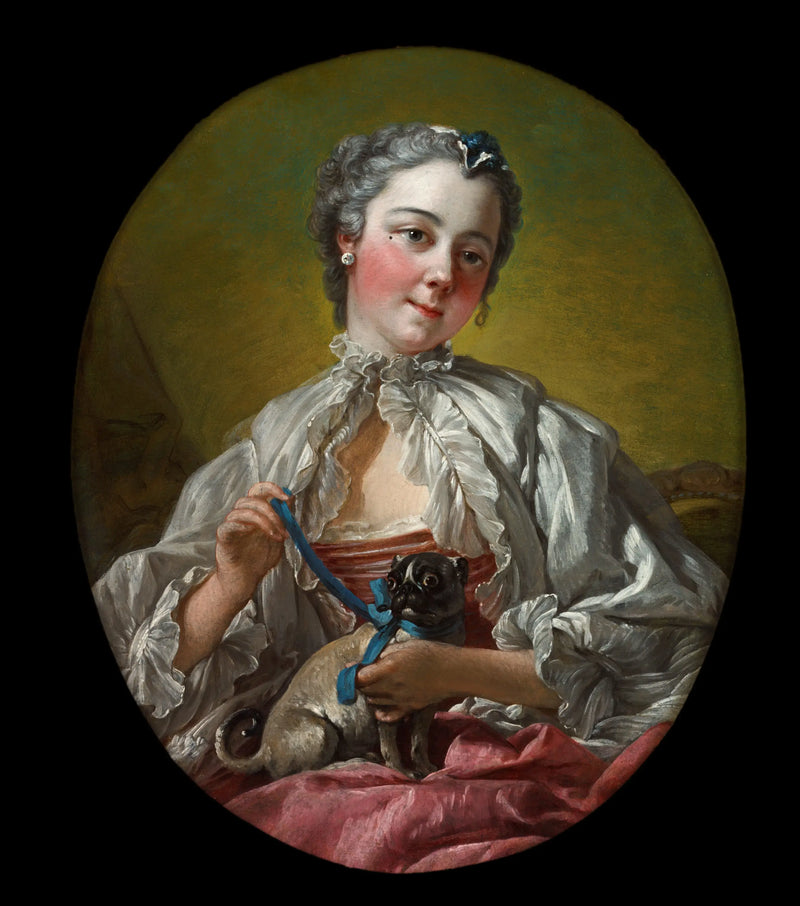 Ung kvinna som håller en mops - François Boucher