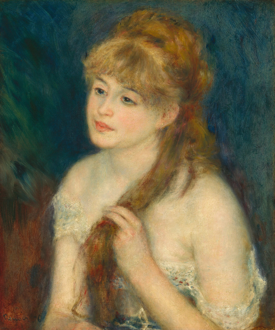 Ung kvinna flätar sitt hår - Pierre-Auguste Renoir