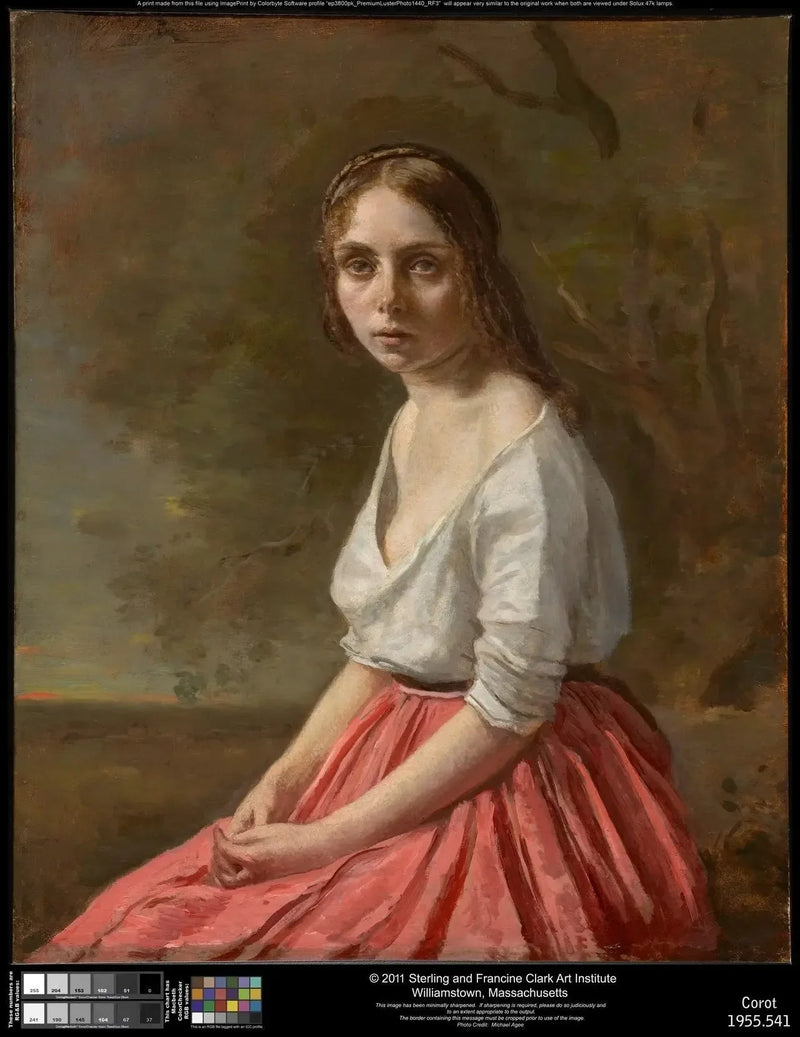 Ung flicka i rosa kjol - Jean-Baptiste Camille Corot