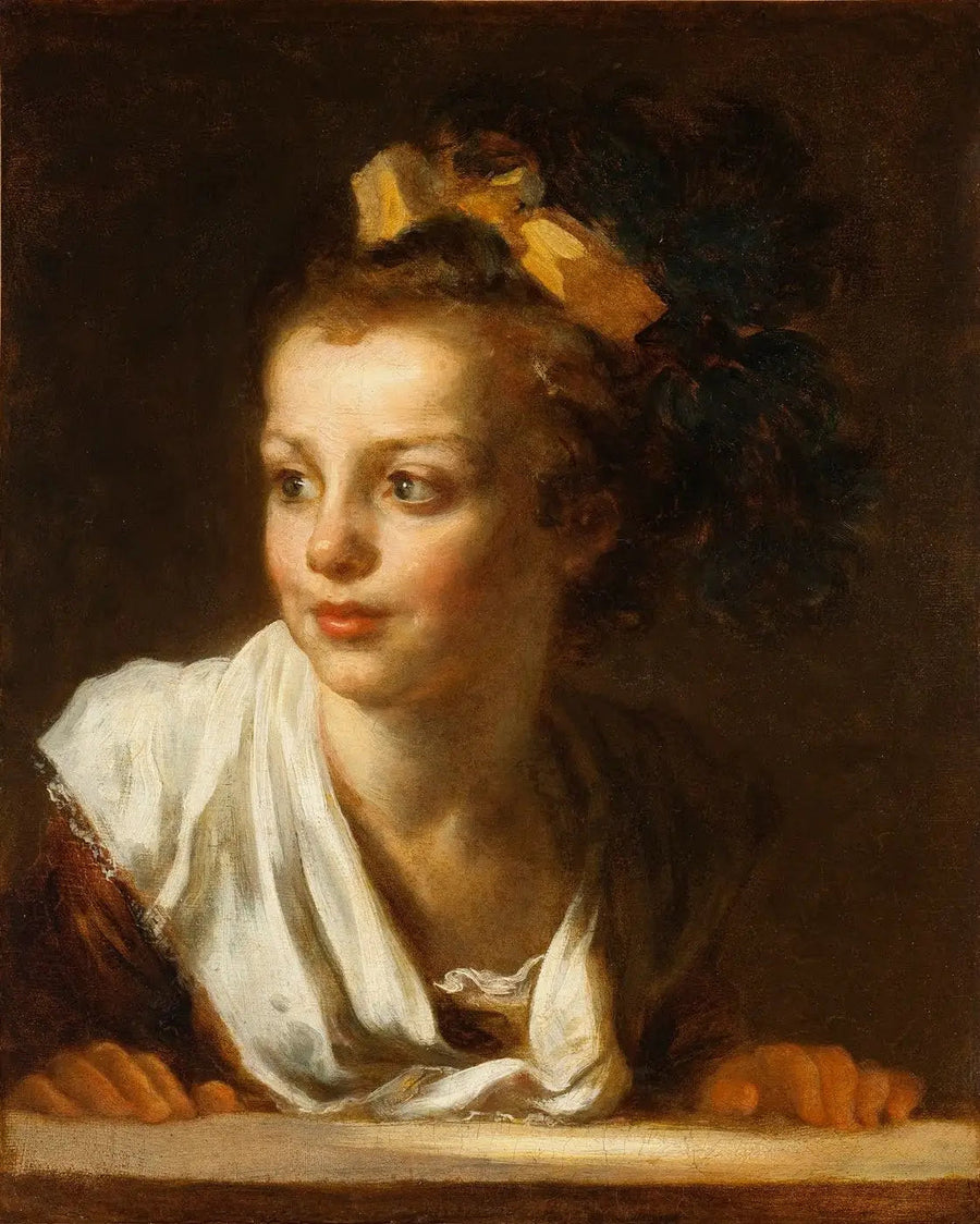 Ung flicka lutad mot fönsterkarmen - Jean-Honoré Fragonard