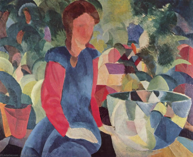 Ung kvinna med fiskar i en glasbehållare - August Macke
