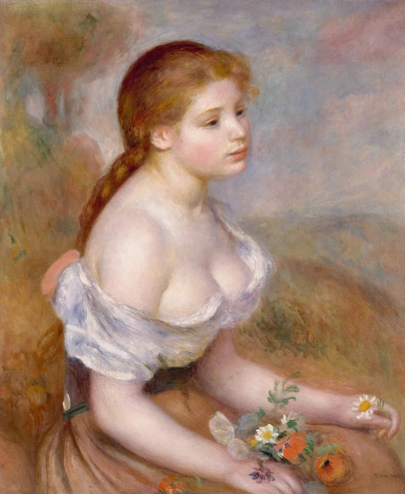 Ung flicka med prästkragar - Pierre-Auguste Renoir