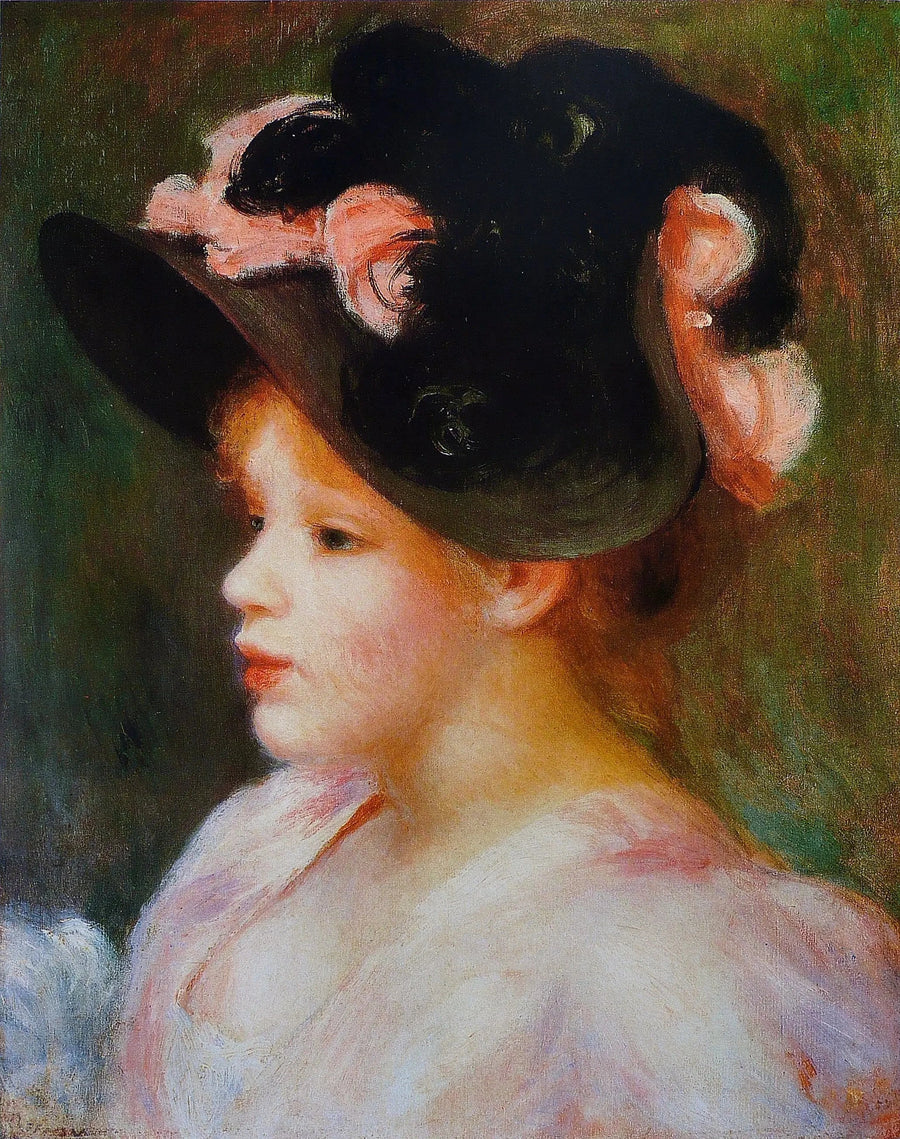 Ung kvinna med rosa och svart hatt - Pierre-Auguste Renoir