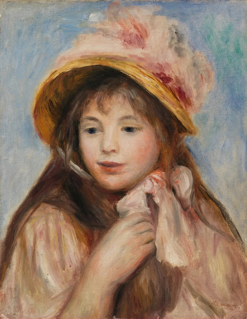 Flicka med rosa mössa (Ung kvinna med rosa hatt) - Pierre-Auguste Renoir