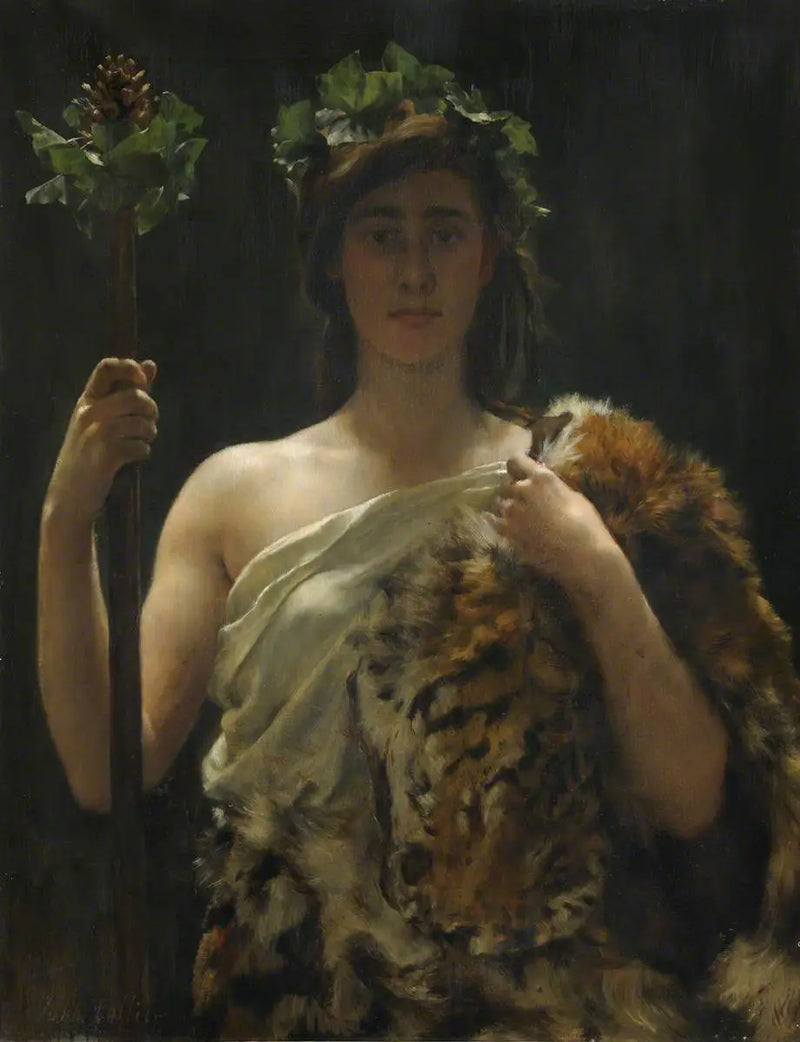Ung kvinna draperad i en tigerhud (tidigare kallad Bacchus) - John Collier