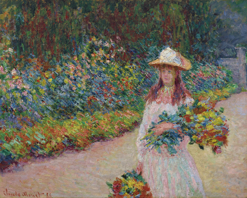 Ung flicka i trädgården av Giverny W1207 - Claude Monet