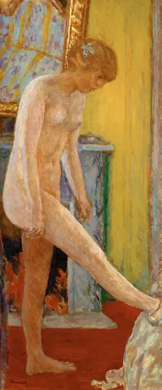 Ung naken flicka framför eldstaden - Pierre Bonnard