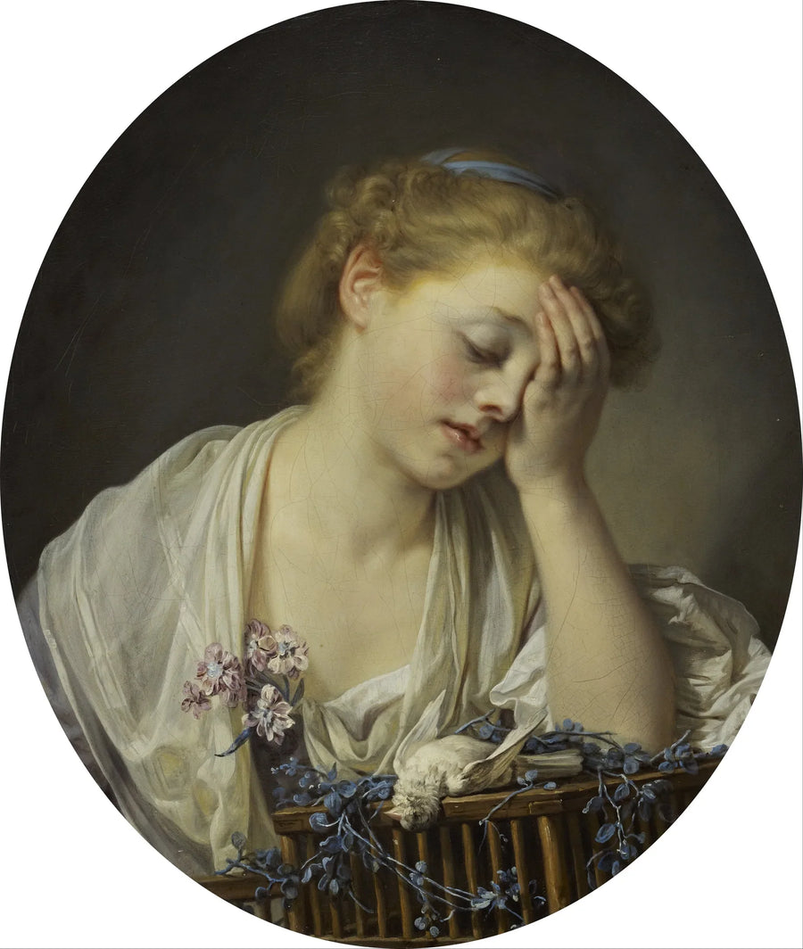 Ung flicka som gråter över sin döda fågel - Jean-Baptiste Greuze