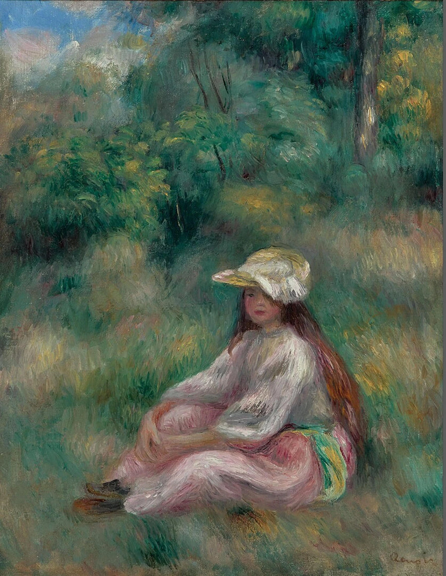 Ung kvinna i rosa i ett landskap - Pierre-Auguste Renoir