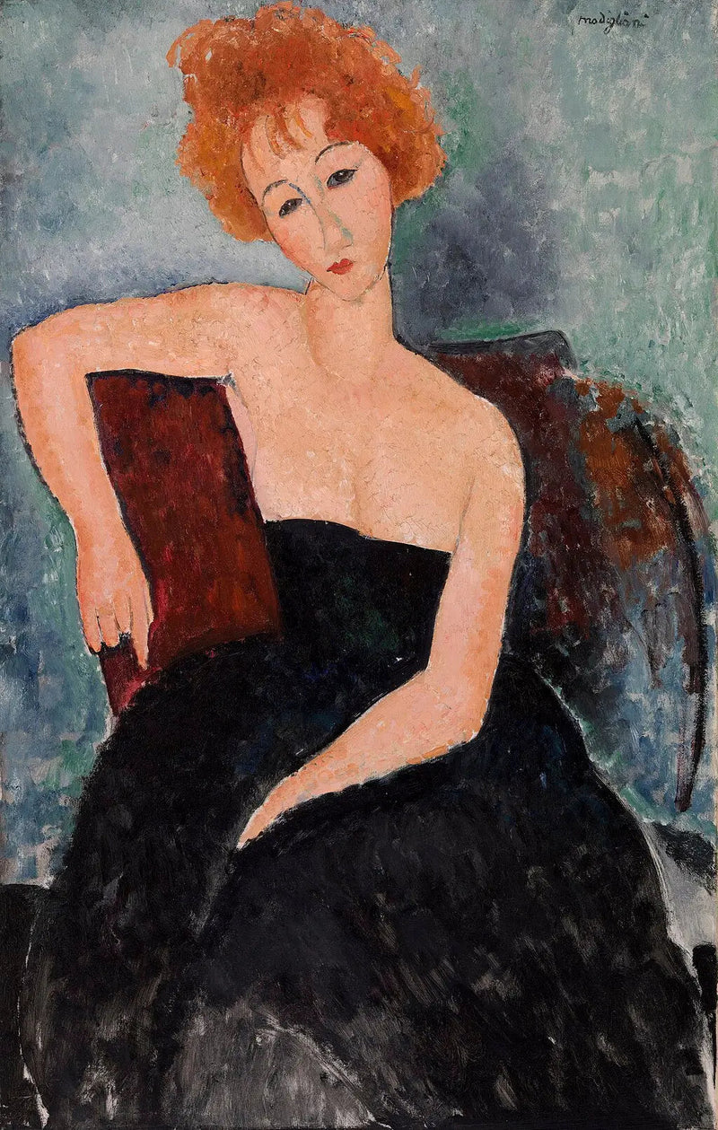 Ung rödhuvad kvinna i aftonklänning - Amedeo Modigliani