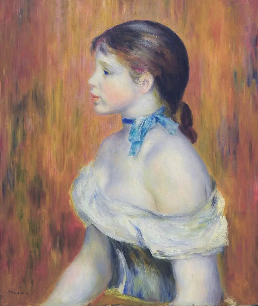 Ung Flicka med Blått Band - Pierre-Auguste Renoir