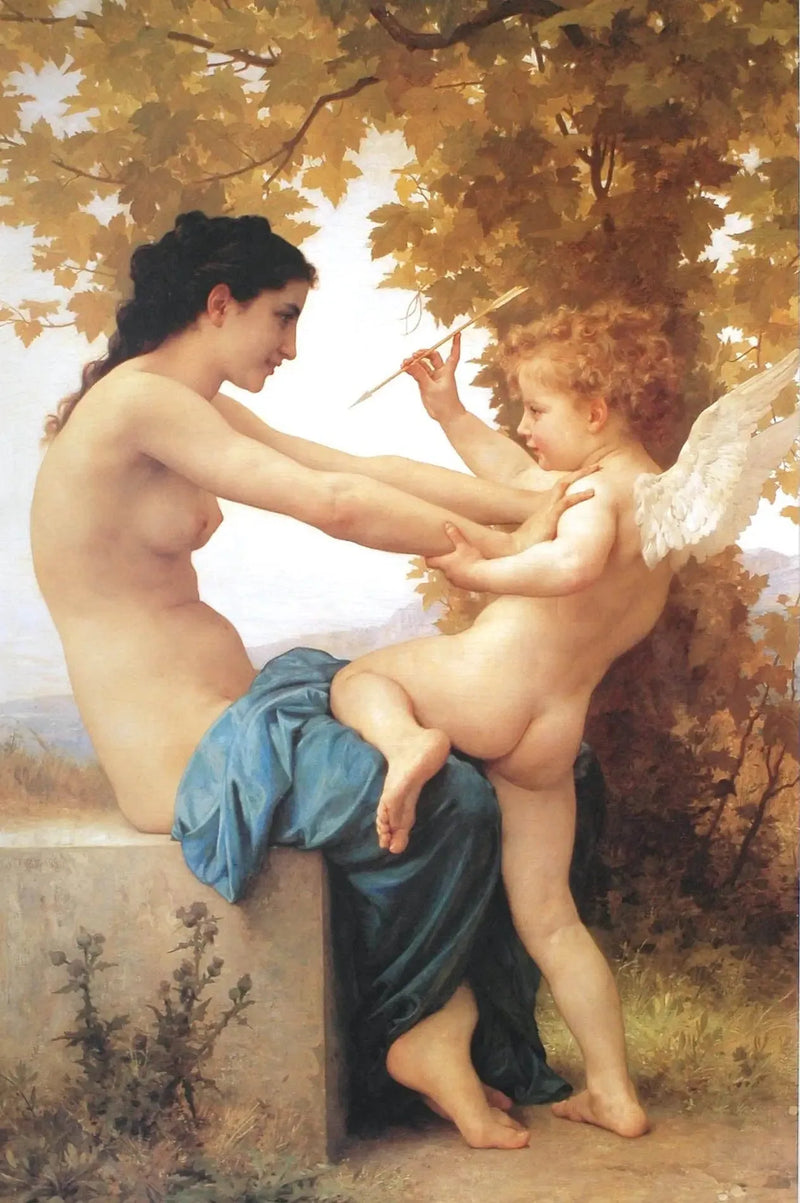 Ung kvinna som försvarar sig mot Kärleken - Bouguereau