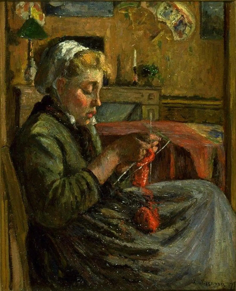 Ung kvinna som stickar - Camille Pissarro