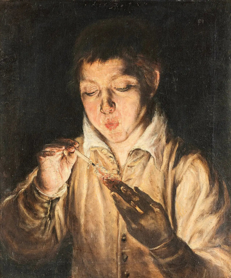 Ung pojke som blåser på en glöd - El Greco