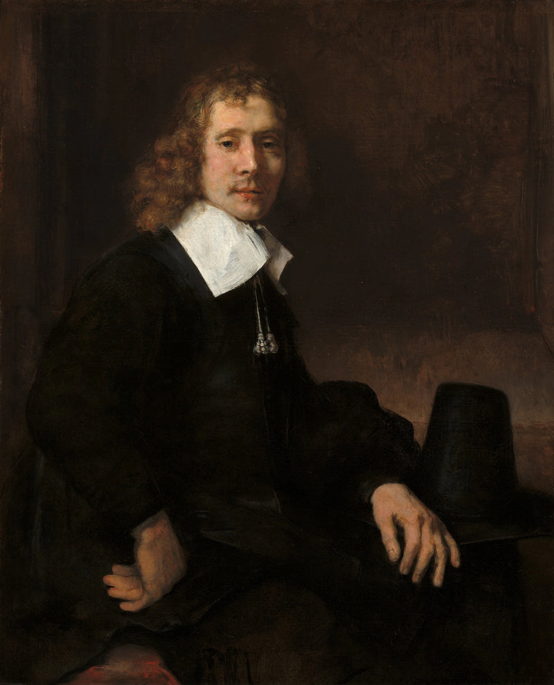 En ung man som sitter vid ett bord (kanske Govaert Flinck) - Rembrandt