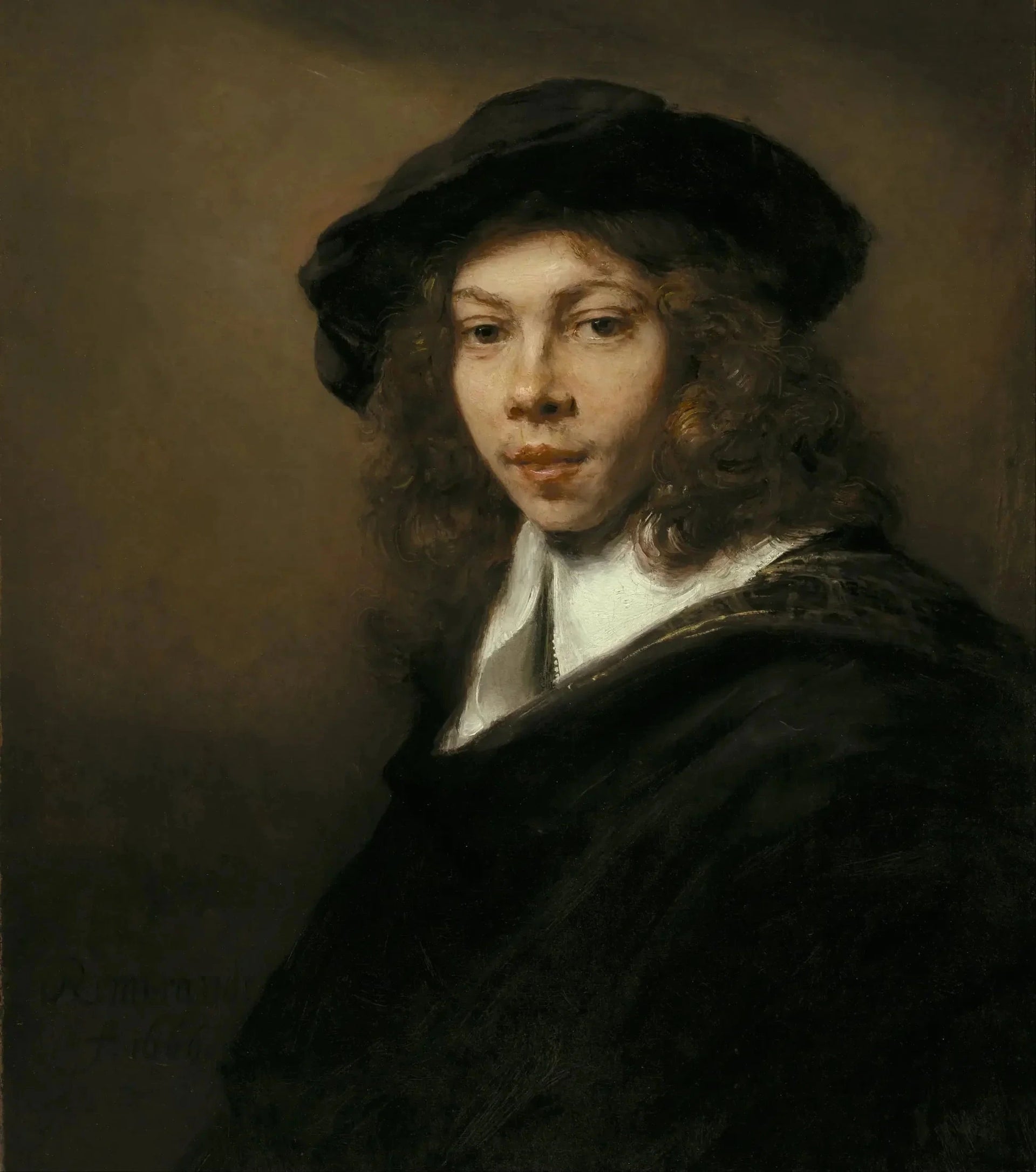 Jeune homme au béret noir — Rembrandt, vers 1662, Nelson-Atkins Museum of Art