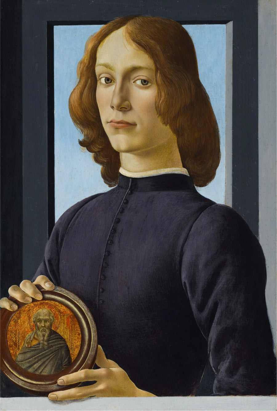 Porträtt av en ung man som håller ett medaljong - Sandro Botticelli