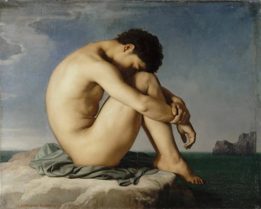 Ung man naken sittande vid havet - Hippolyte Flandrin