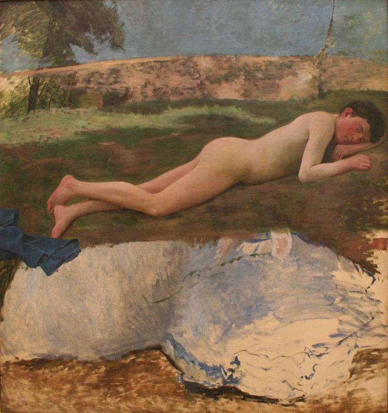 Ung naken man liggande på gräset - Frédéric Bazille