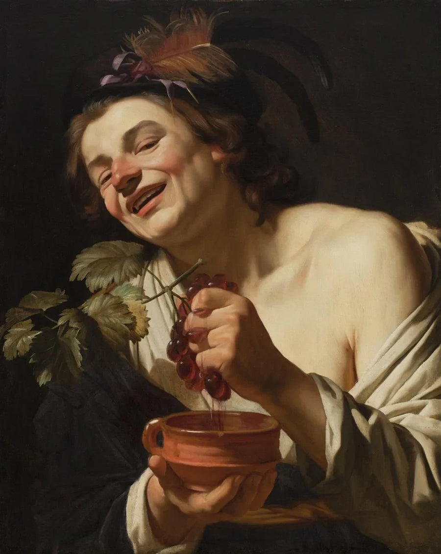 Ung man som ler, pressar druvor - Gerrit van Honthorst