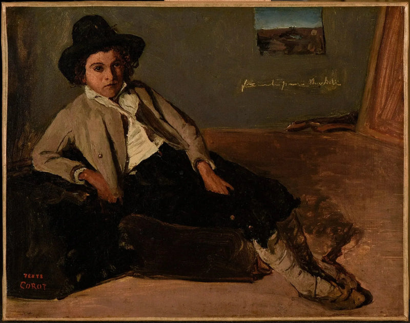 Ung italien som sitter i Corots rum i Rom - Jean-Baptiste Camille Corot