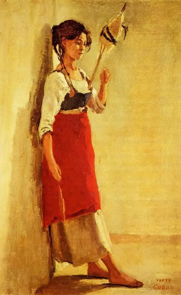 Ung italienska från Papigno hyresgästen hennes spole - Jean-Baptiste Camille Corot