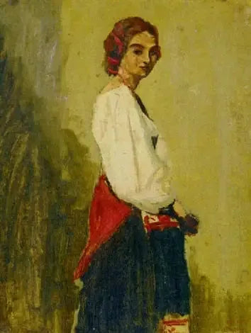 Ung italienska stående, kroppen i profil och huvudet framifrån - Jean-Baptiste Camille Corot
