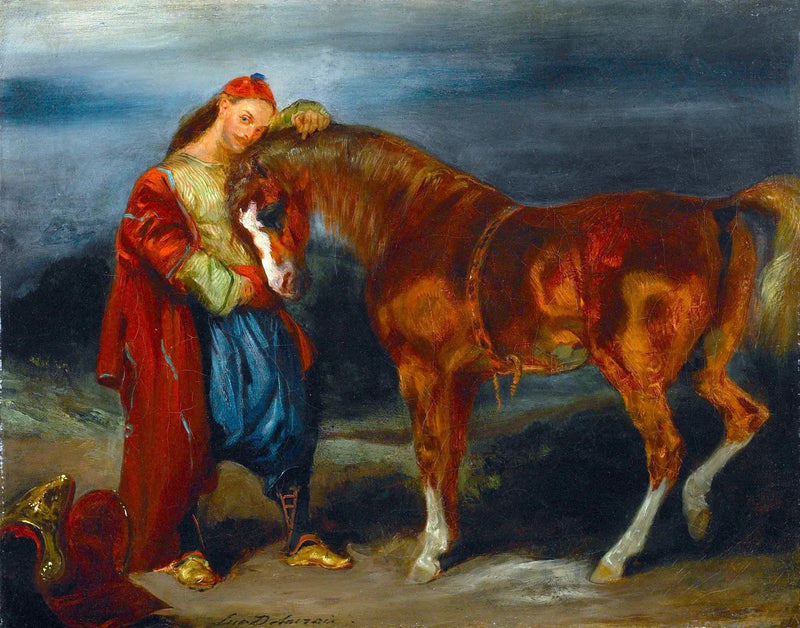 Ung Turk som klappar sin häst - Eugène Delacroix