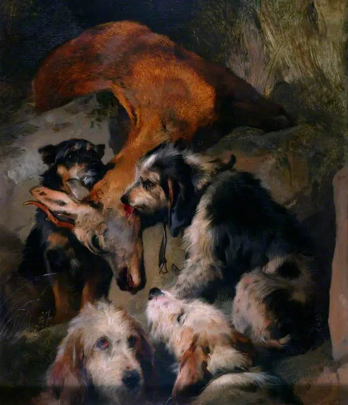 Unga rådjur och drivande hundar - Edwin Henry Landseer