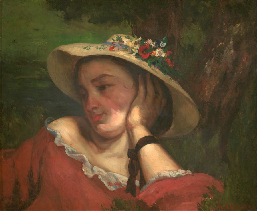 Unga damer vid Seine – fragment av en målning (Kvinna med blommor på sin hatt) - Gustave Courbet