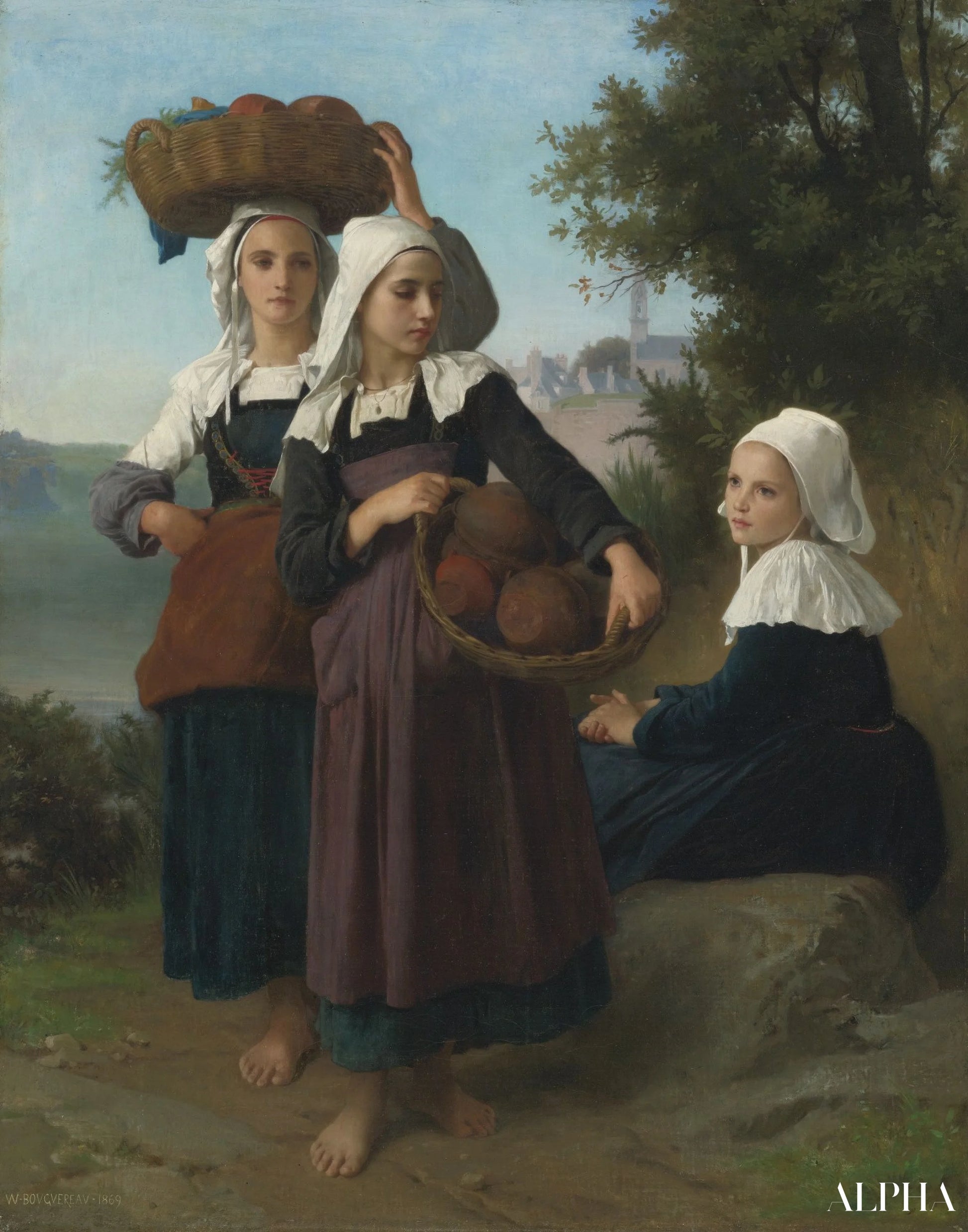 Jeunes filles de Fouesnant revenant du marché - William Bouguereau - Reproductions de tableaux et peintures haut de gamme