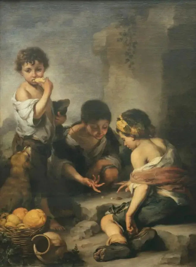 Ung pojke som spelar tärning - Bartolomé Esteban Murillo