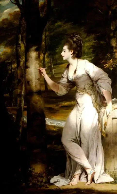 Joanna Leigh (född 1758), Mme Richard Bennett Lloyd, Inskrivande ett träd - Joshua Reynolds
