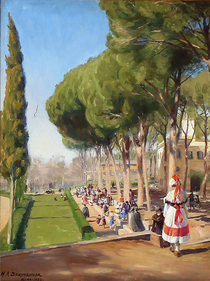 Sommardag vid Villa Borghese i Rom - H. A. Brendekilde