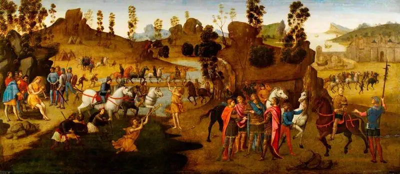 Julius Caesar och övergången av Rubicon (historescen av Alexander den Store) - Domenico Ghirlandaio