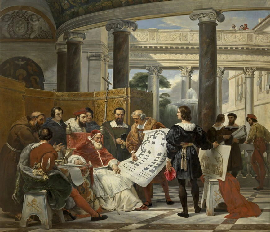Jules II ordonnant les travaux du Vatican et de Saint-Pierre à Bramante, Michel-Ange et Raphaël - Horace Vernet