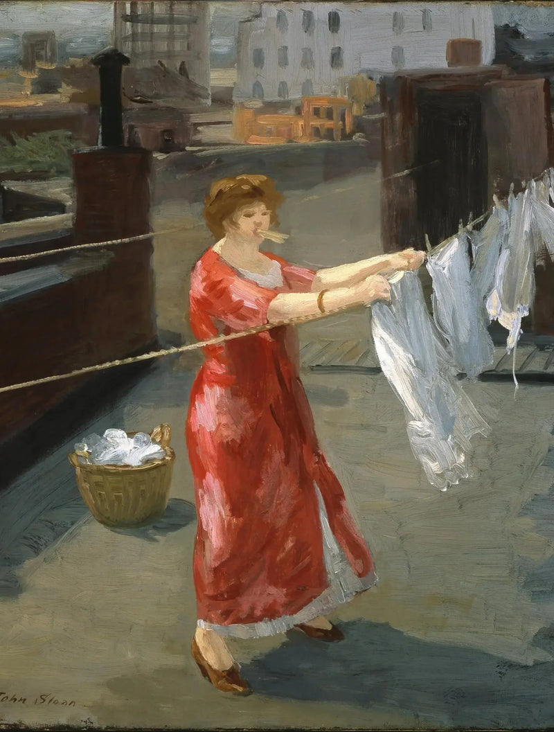 Röd kimono på taket - John Sloan