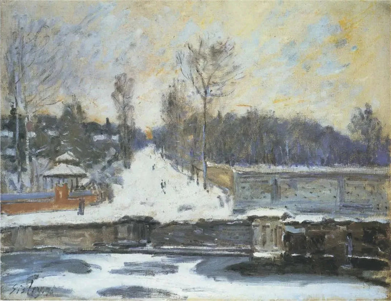 Marly vattenkällan, på vintern - Alfred Sisley