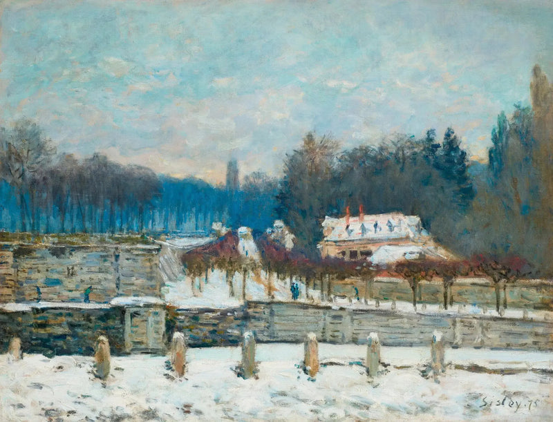 L'Abreuvoir de Marly-le-Roi, snö eller Vinterdag i Marly - Alfred Sisley
