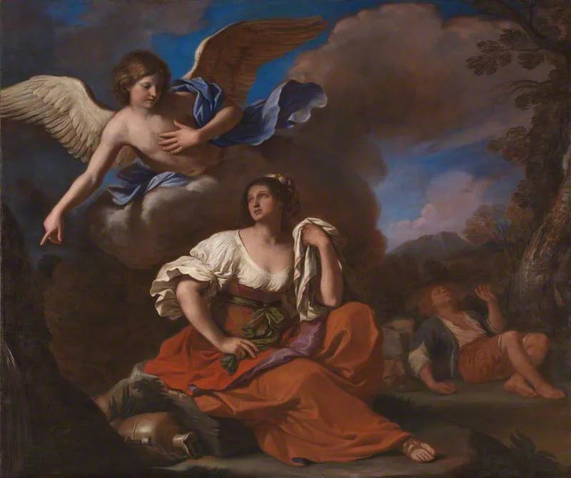 Ängeln uppenbarar sig för Agar och Ismael - Guercino
