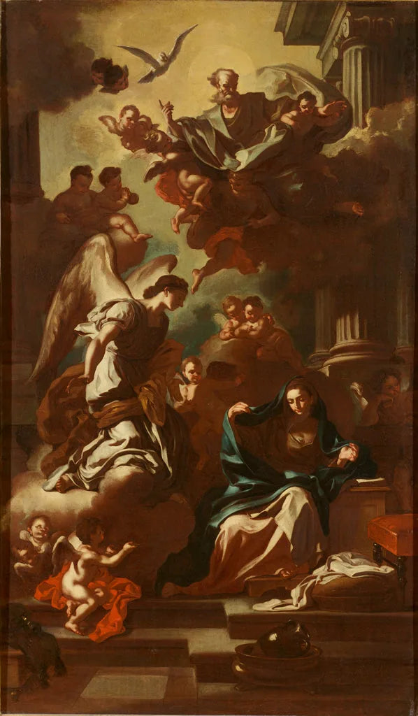 Annunciationen, modell för altartavlan i San Rocco-kyrkan - Francesco Solimena