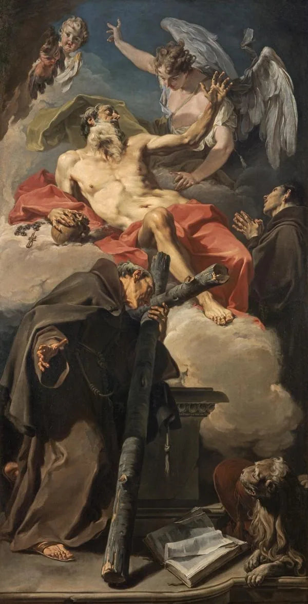 Saint Jérôme's apoteos med Saint Pierre d'Alcántara och Antonino da Patti - Giovanni Battista Pittoni