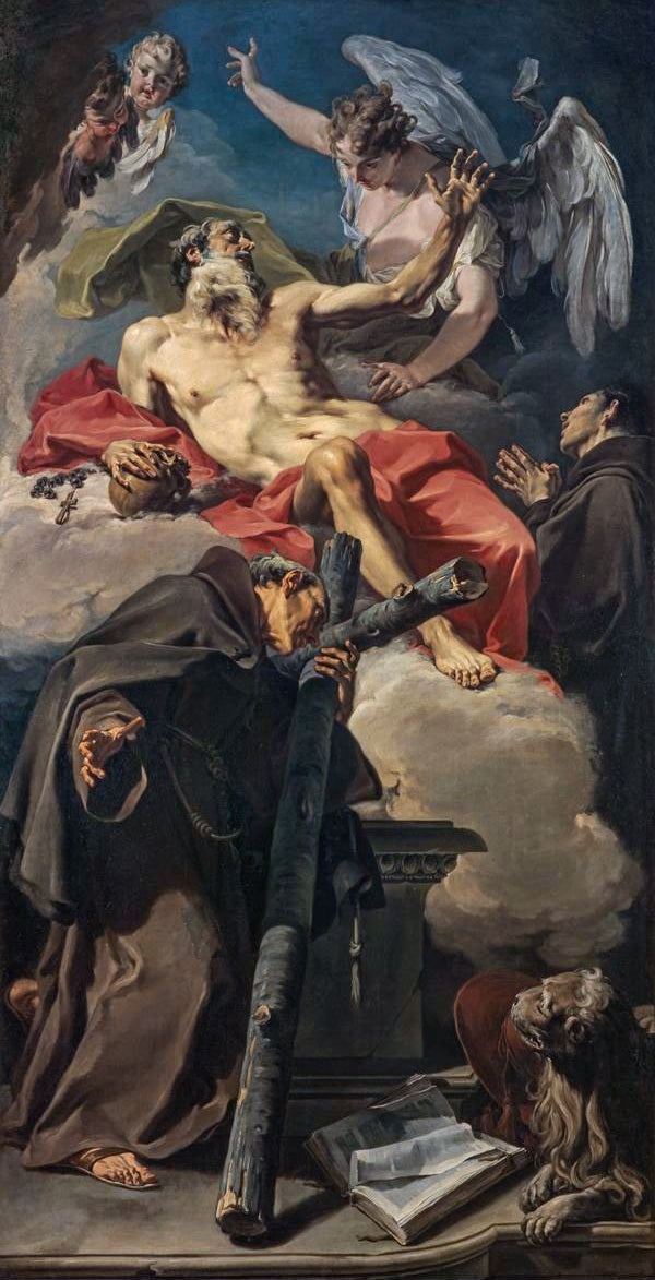 Saint Jérôme med helgonet Pierre av Alcántara och en oidentifierad franciskansk munk - Giovanni Battista Pittoni