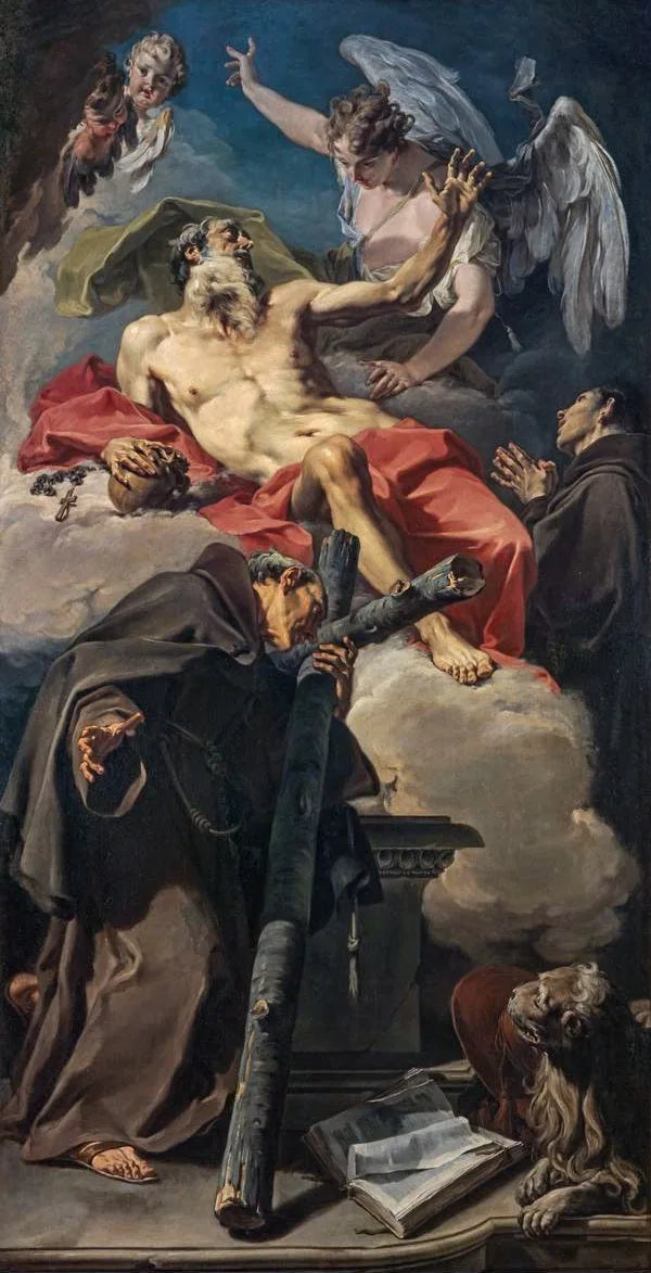 Saint Jérôme med helgonet Pierre av Alcántara och en oidentifierad franciskansk munk - Giovanni Battista Pittoni