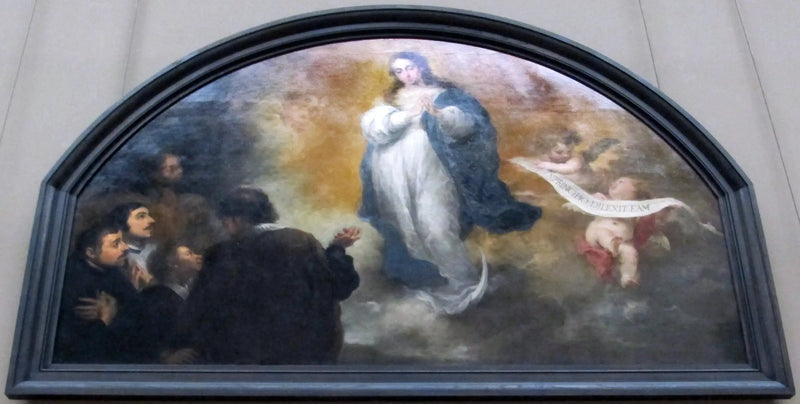 Uppenbarelsen av Den oförstörbara ofödelsen med sex figurer - Bartolomé Esteban Murillo