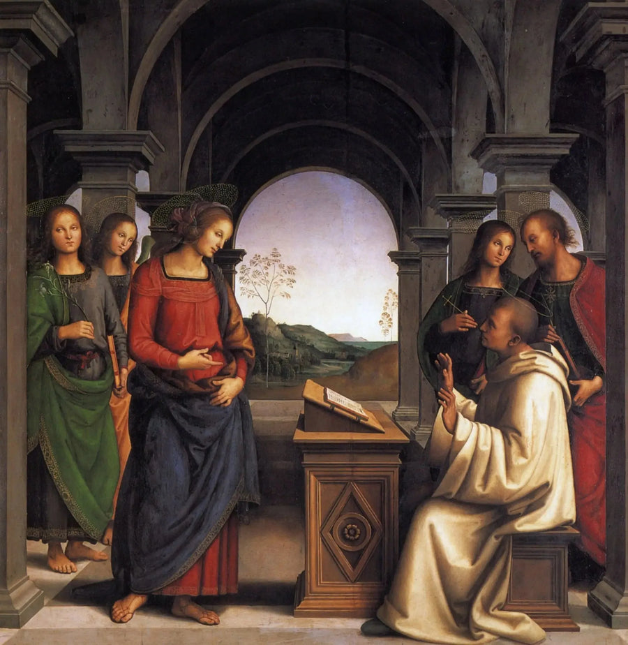 Uppenbarelsen av Jungfru Maria för helige Bernard - Pietro Perugino