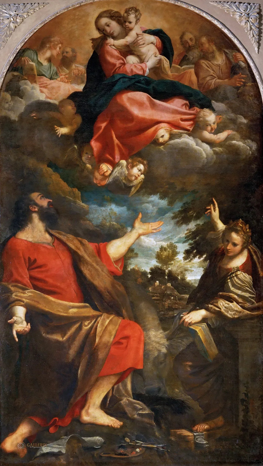 Uppenbarelsen av Jungfru Maria för heliga Lukas och heliga Katarina - Annibale Carracci