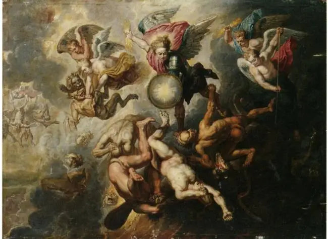 Ärkeängeln Mikael jagar de upproriska änglarna (Uppenbarelseboken 12:7-9, 1700-talet) - Peter Paul Rubens